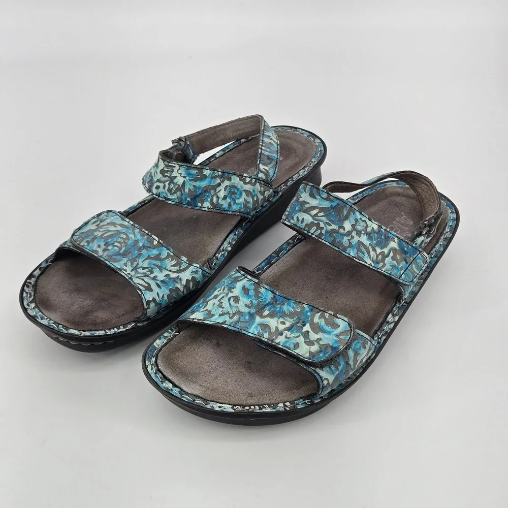 Alegria Verona Blue Floral Slingback Comfort Sandal Shoes Women Size 41 US 10